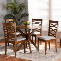 Baxton Studio Mila-Grey/Walnut-5PC Dining Set Mila Modern and Contemporary Grey Fabric Upholstered and Walnut Brown Finished Wood 5-Piece Dining Set